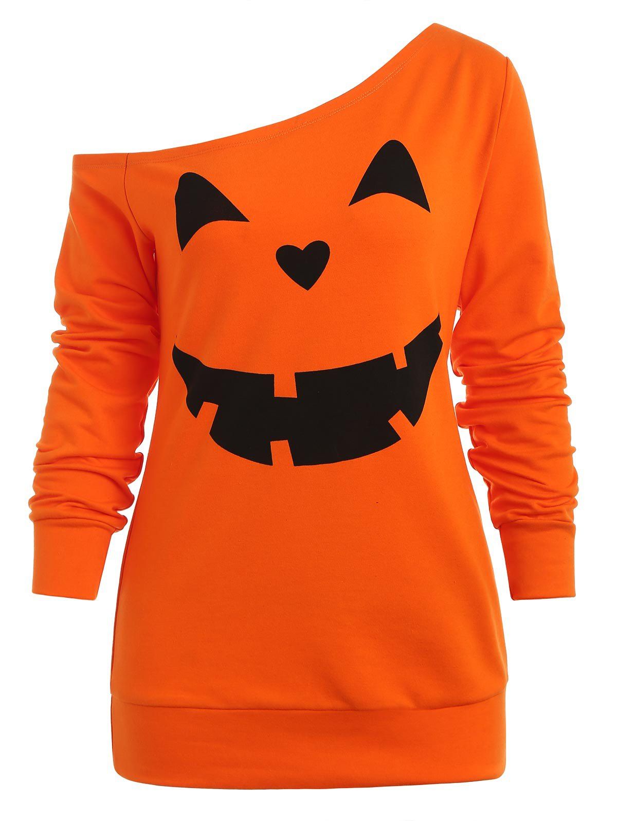 

Halloween Pumpkins Print Raglan Sleeve Sweatshirt, Dark orange