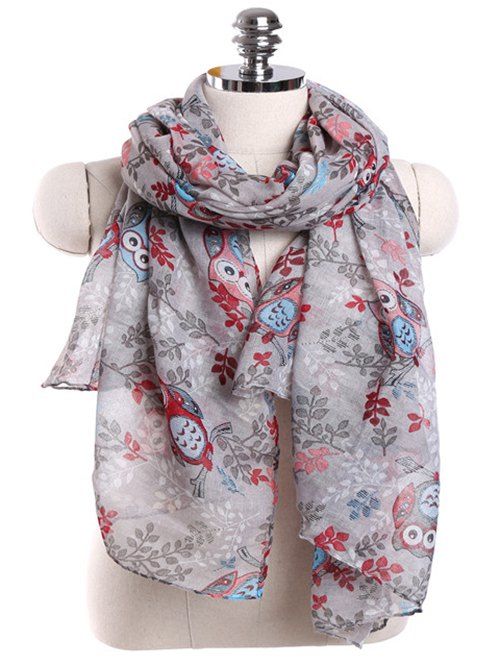 

Cute Owl Printed Spring Autumn Long Scarf, Dark gray