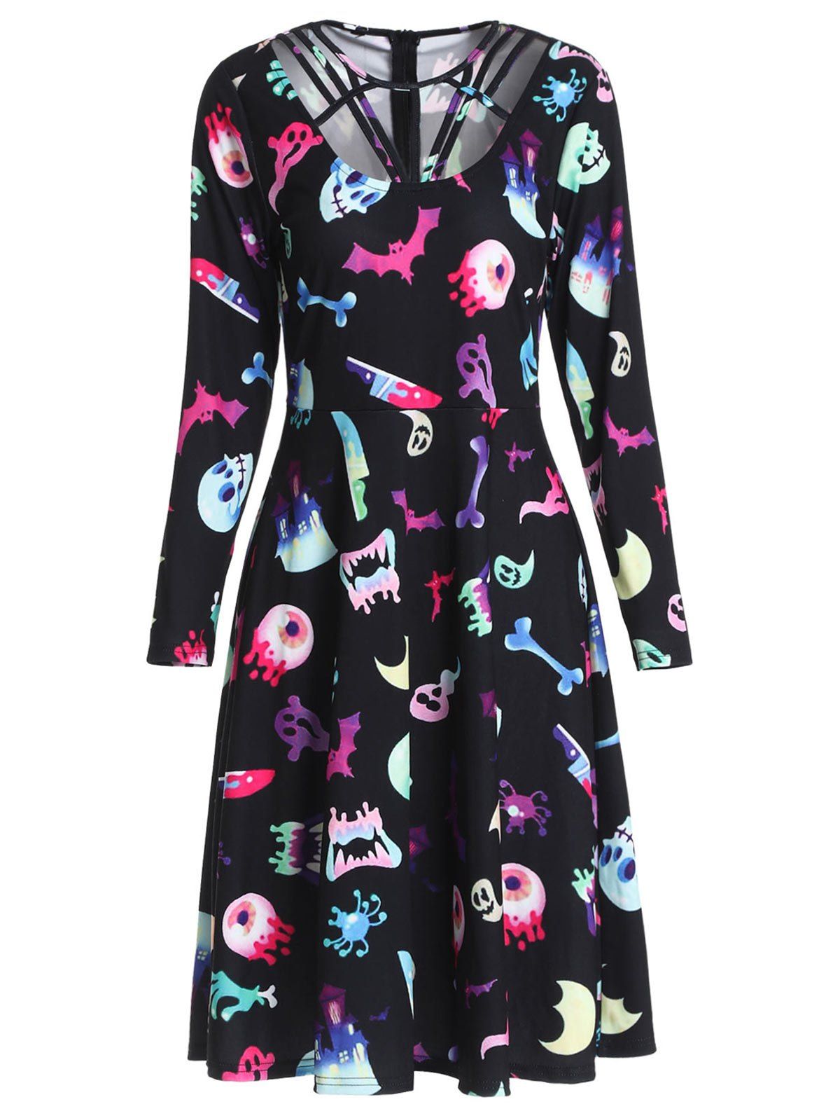 

Halloween Printed Vintage Swing Dress, Black