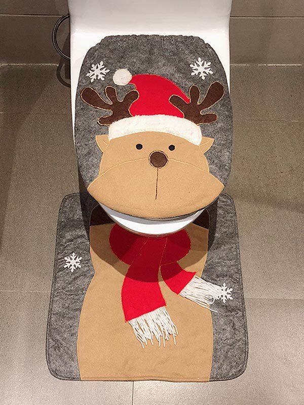 

Christmas Deer Print 2 Pcs Toilet Bath Mat, Sandy brown