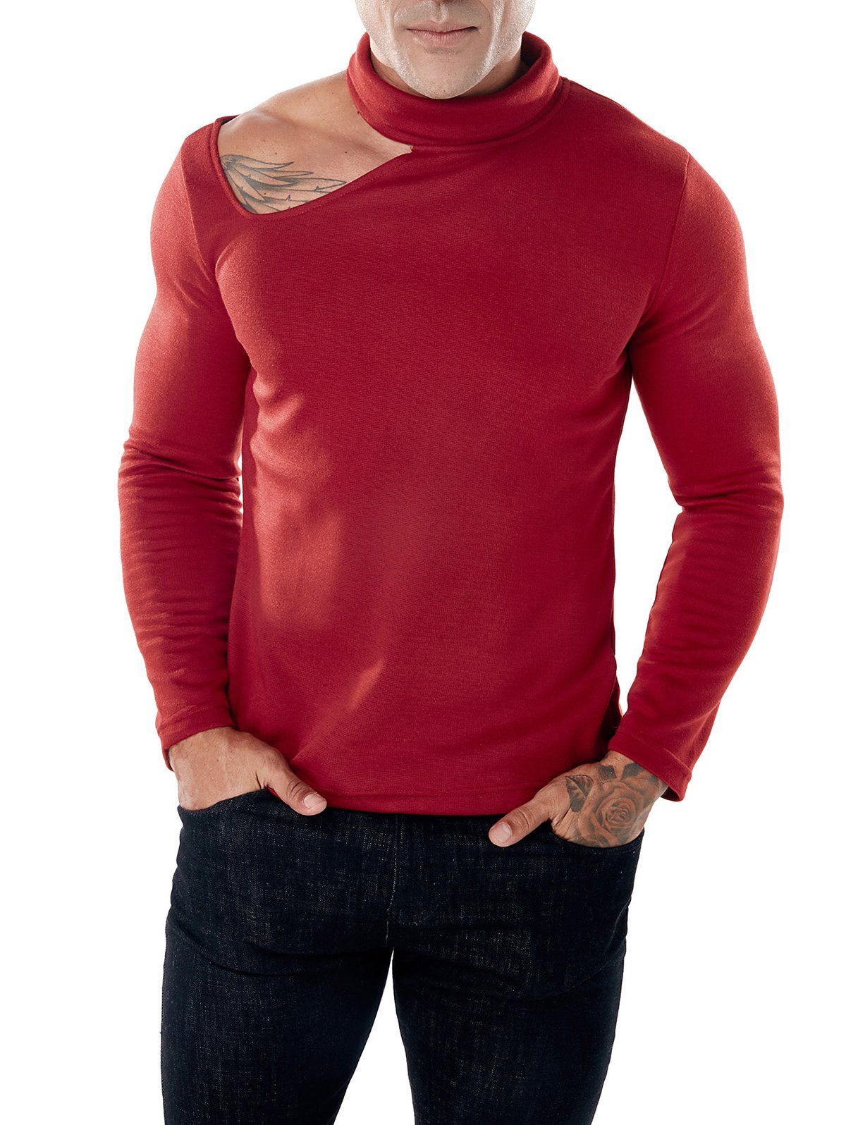 

Side Off Shoulder Turtle Collar Sweater, Red