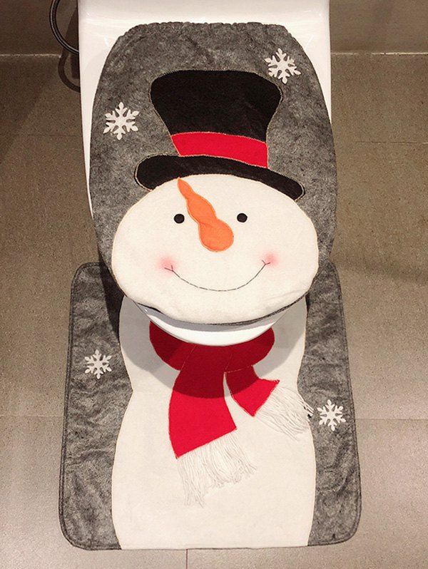 

Christmas Snowman Print 2 Pcs Toilet Bath Mat, White