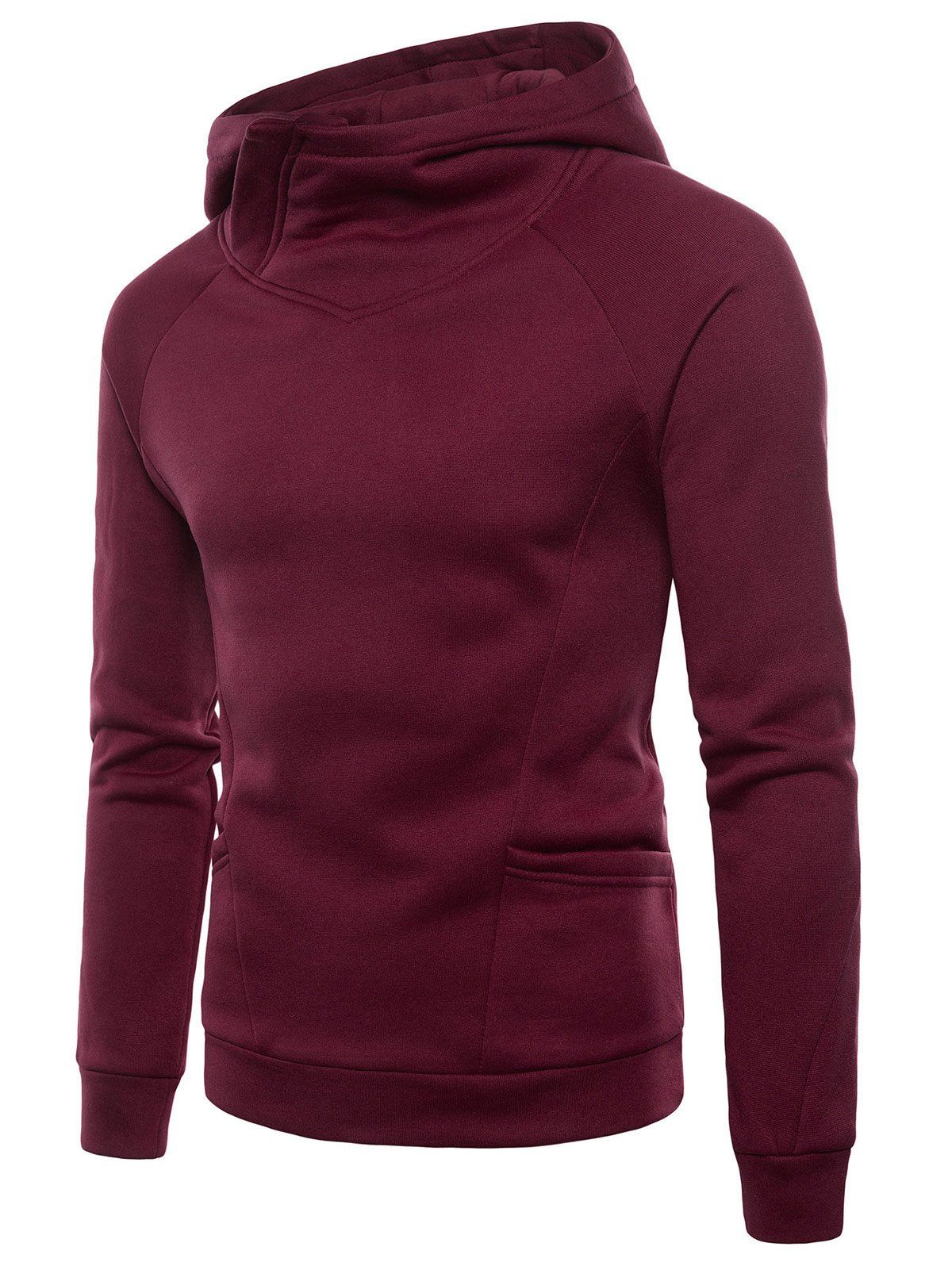 

Solid Seam Design Pocket Pullover Fleece Hoodie, Red