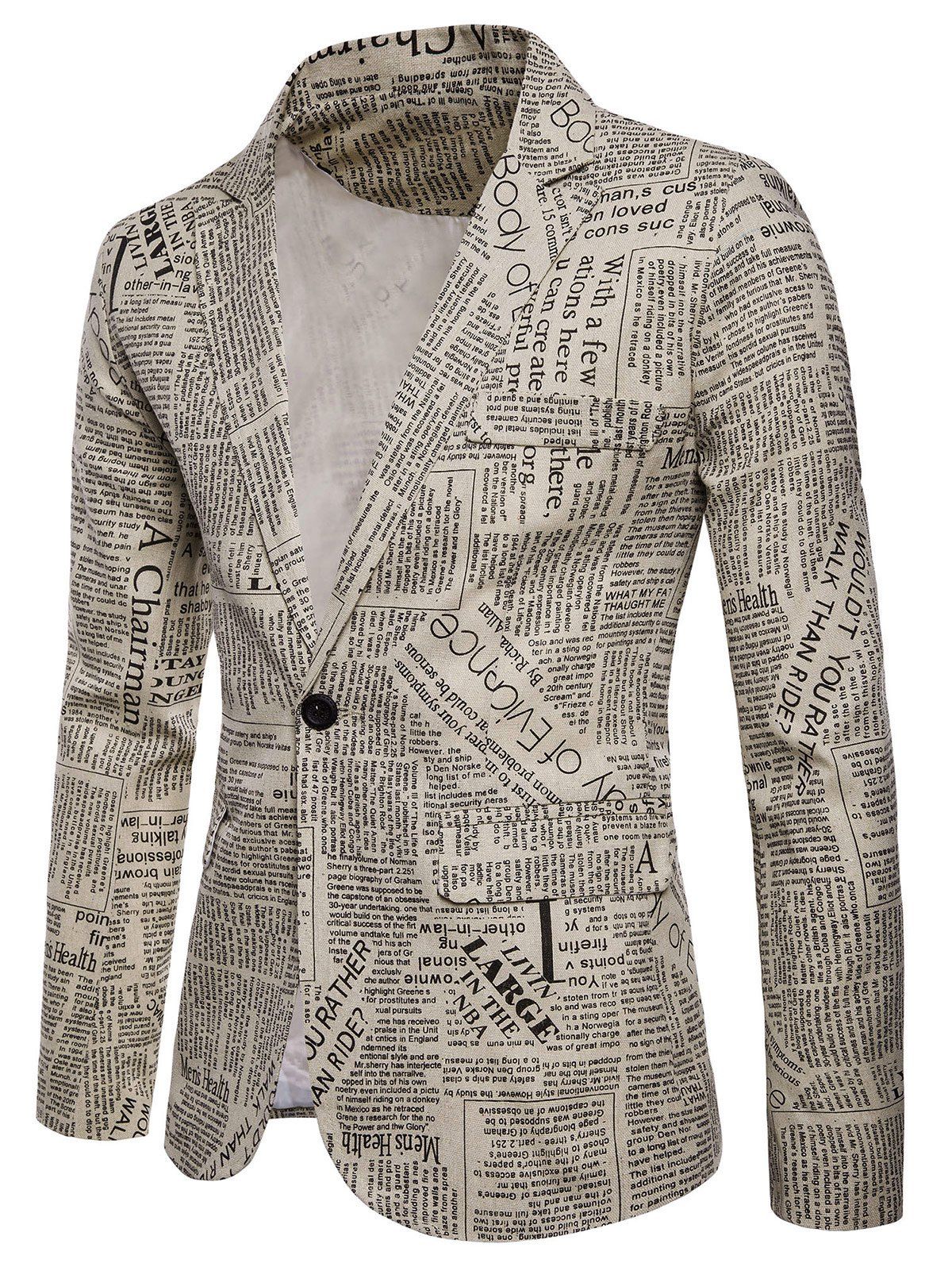 [42 OFF] One Button Newspaper Print Pockets Blazer Rosegal