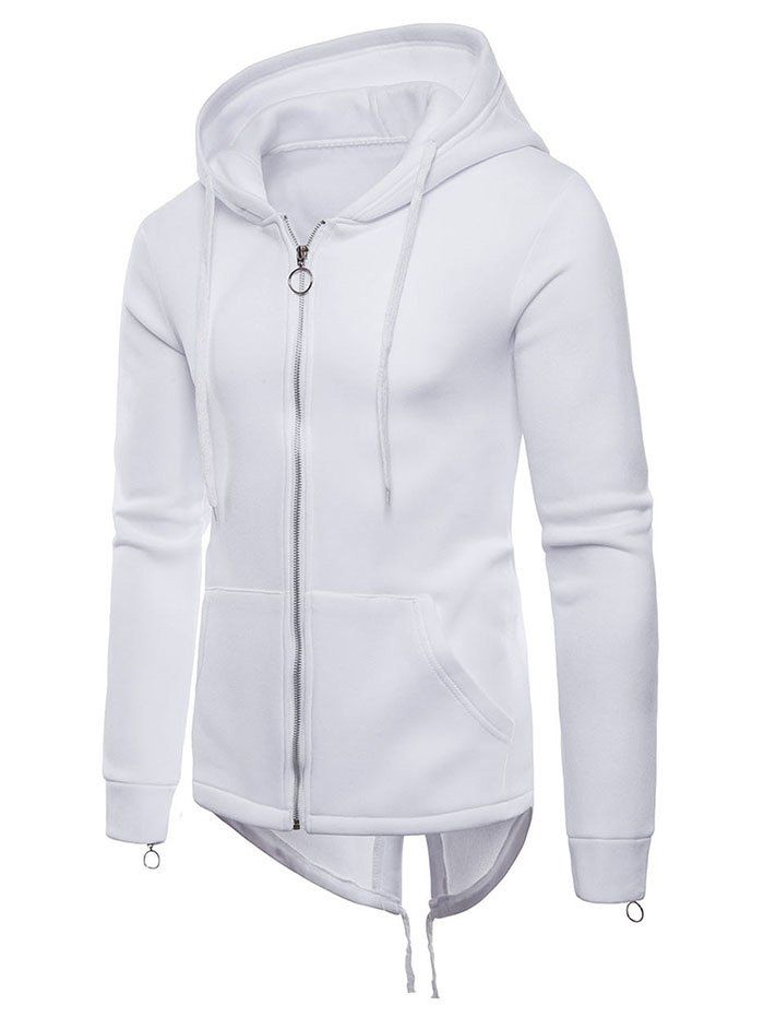

Split Back Hem Casual Zipper Hoodie, White