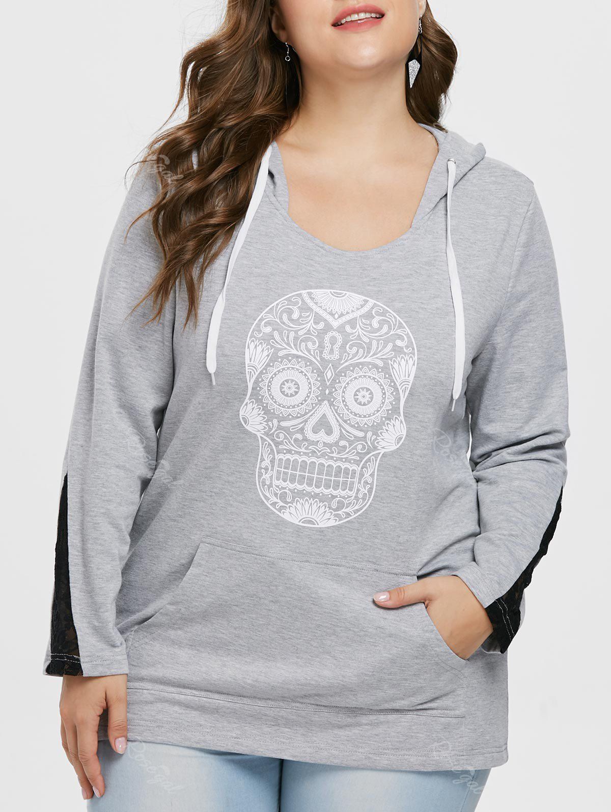 

Plus Size Skull Pattern Hoodie, Light gray