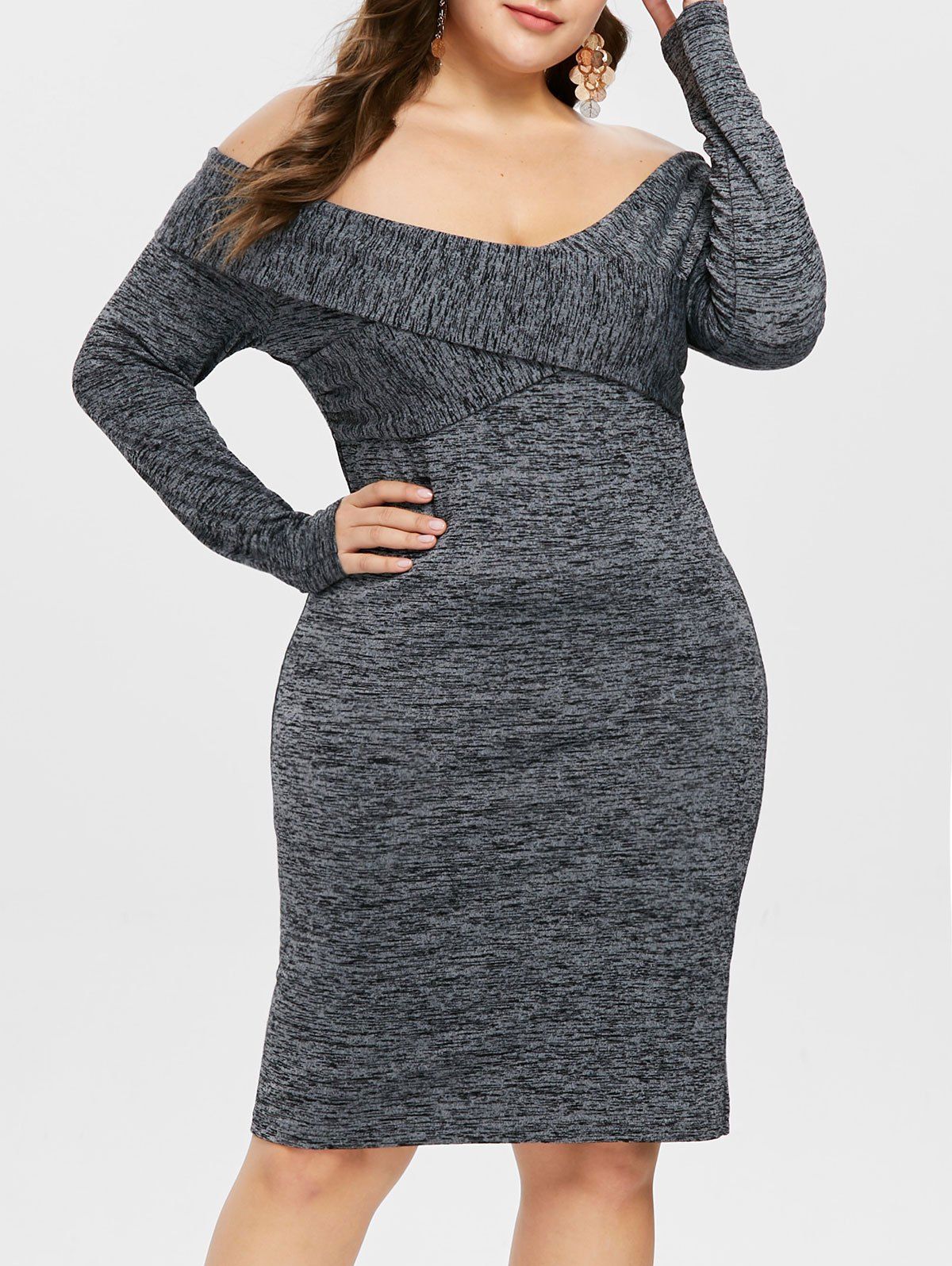 

Plus Size Twist Front Off Shoulder Dress, Gray