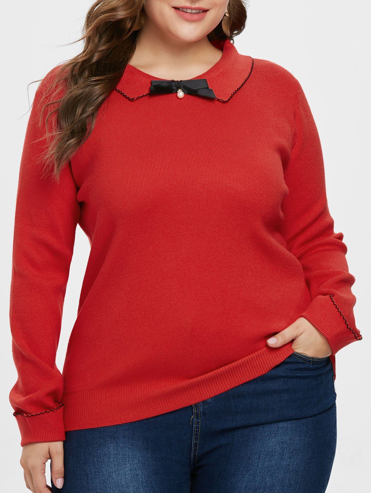 

Plus Size Ribbed Sweater, Red