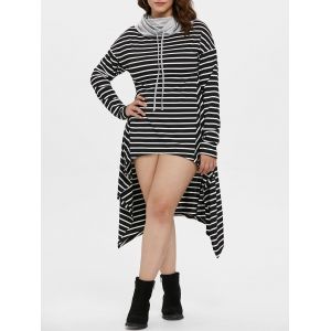 

Drawstring Plus Size Striped High Low Dress, Black
