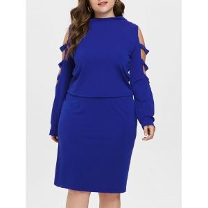 

Plus Size Ripped Long Sleeve Top with Skirt, Blue