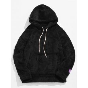 

Pouch Pocket Patch Detail Fluffy Hoodie, Black