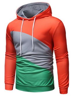 Casual Color Block Pullover Hoodie - GREEN - 2XL