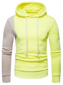 Contrast Color Long Sleeve Pullover Hoodie - YELLOW - XL
