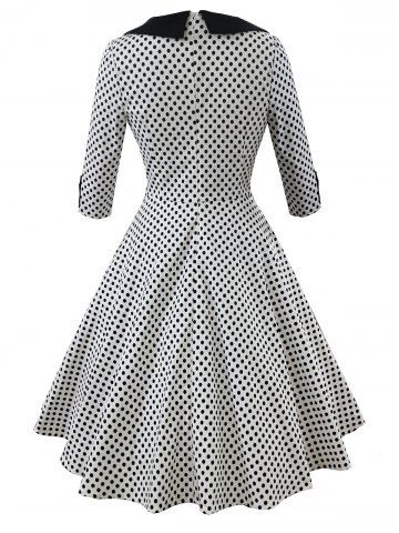 

Retro Shawl Collar Dotted High Waist Dress, White