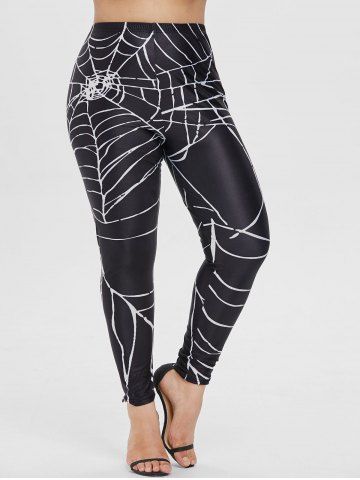 

Elastic Waist Plus Size Spider Web Leggings, Black