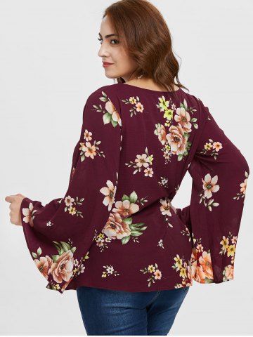 

Plus Size Criss Cross Floral Blouse, Red wine