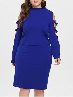 Plus Size Ripped Long Sleeve Top with Skirt - BLUE - 2X