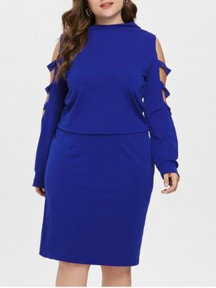 Plus Size Ripped Long Sleeve Top with Skirt