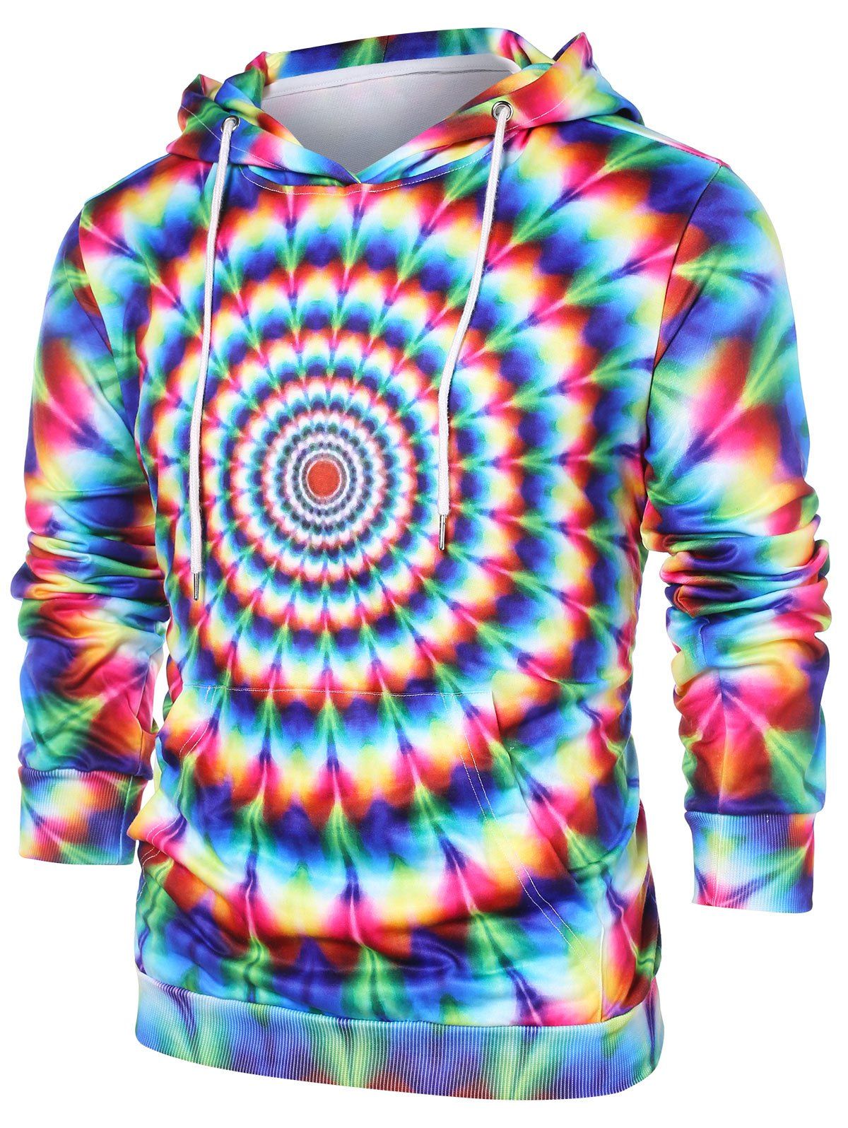 

3D Colorful Vortex Print Drawstring Hoodie, Multi