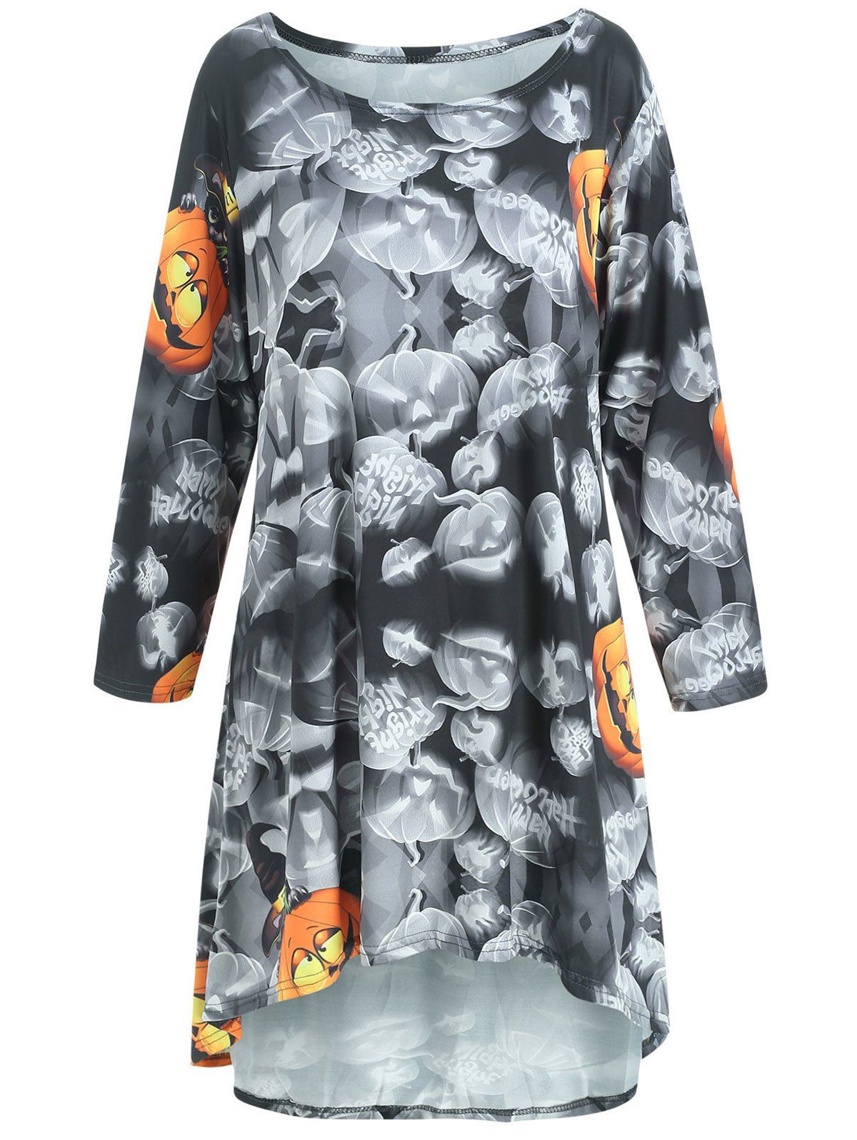 

Pumpkin Print High Low Halloween Mini Dress, Black