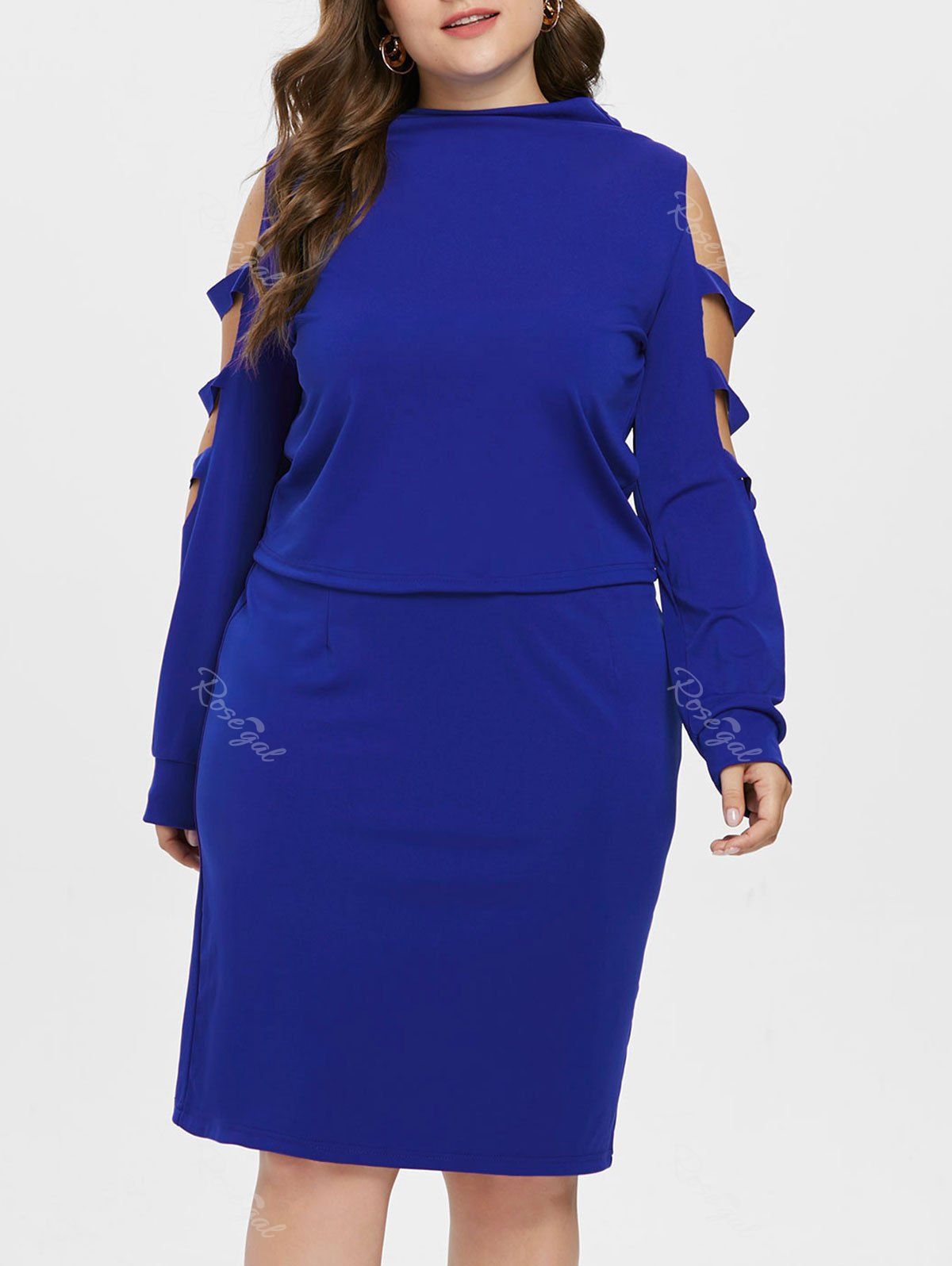 Unique Plus Size Ripped Long Sleeve Top with Skirt  