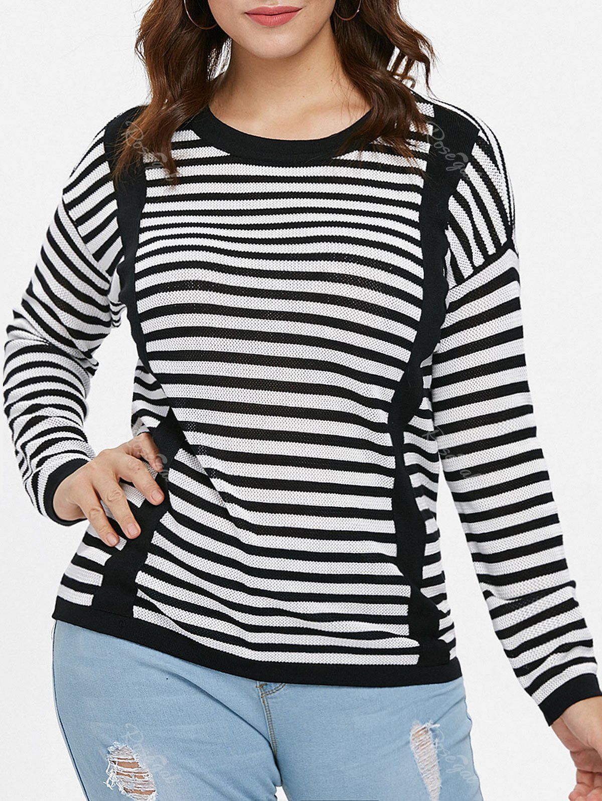 

Plus Size Color Block Striped Sweater, Black
