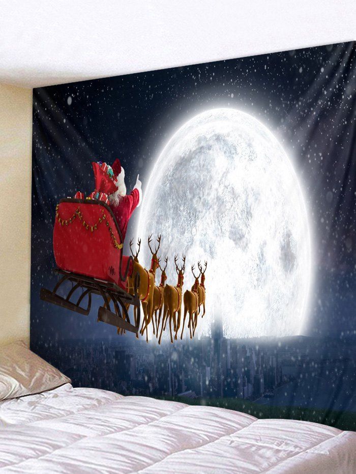 

Father Christmas Deer Moon Wall Tapestry Decoration, Red