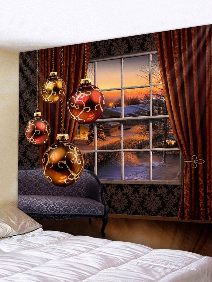 

Christmas Ball Print Wall Tapestry Art Decoration, Red