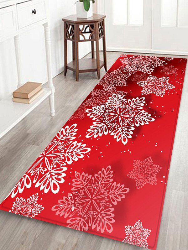 

Christmas Snowflake Printed Non-slip Flannel Floor Rug, Red