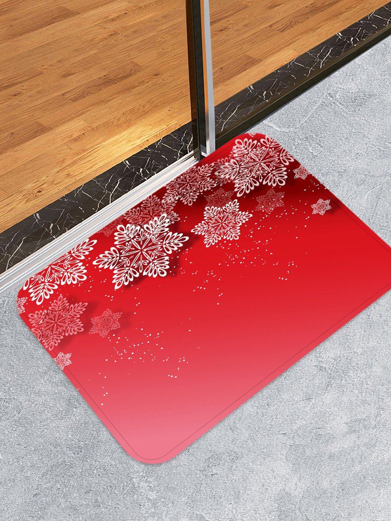 

Christmas Snowflake Printed Non-slip Flannel Floor Rug, Red