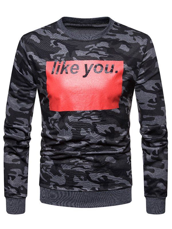 Sweat-Shirt à Col Rond avec Imprimé Camouflage et Inscription Like You Gris M