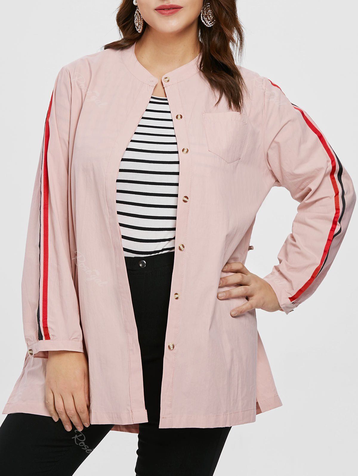

Plus Size Drawstring Waist Tunic Coat, Pink