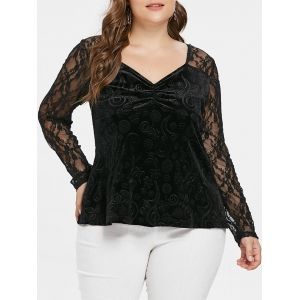

Velvet Plus Size Sweetheart Neck T-shirt, Black