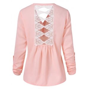 

Lace Insert Full Sleeve Blouse, Light pink