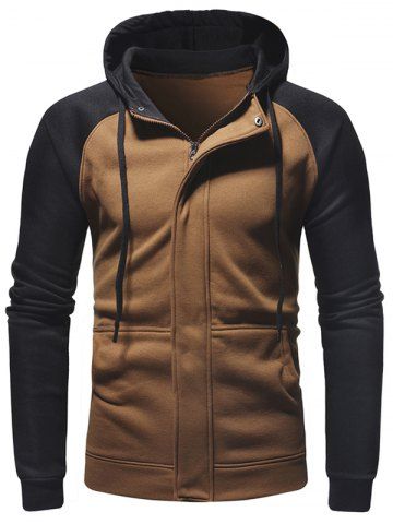 

Raglan Sleeve Contrast Color Hoodie, Brown
