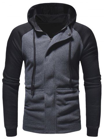 

Raglan Sleeve Contrast Color Hoodie, Gray