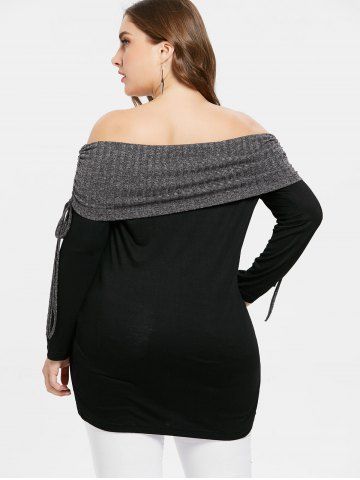 

Plus Size Contrast Off Shoulder Tunic T-shirt, Black