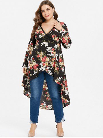 

Floral High Low Plus Size Blouse, Black