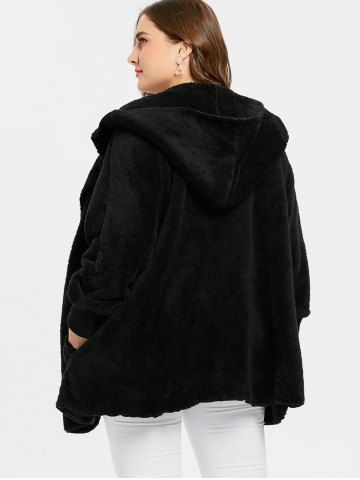 

Collarless Plus Size Faux Fur Coat, Black
