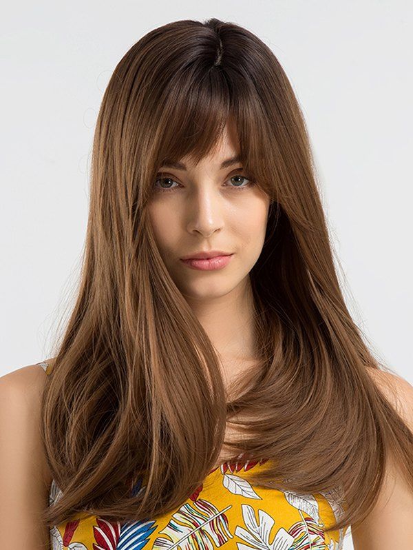 

Long Side Bang Colormix Straight Synthetic Wig, Brown