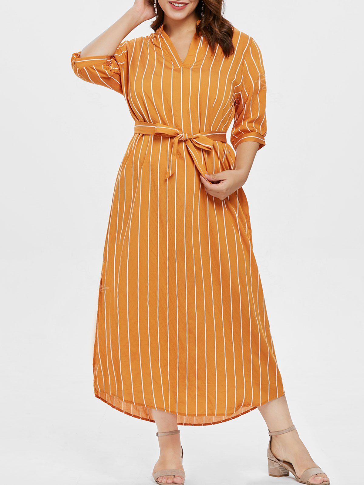 2019 plus size fashion print stripe half sleeve dress