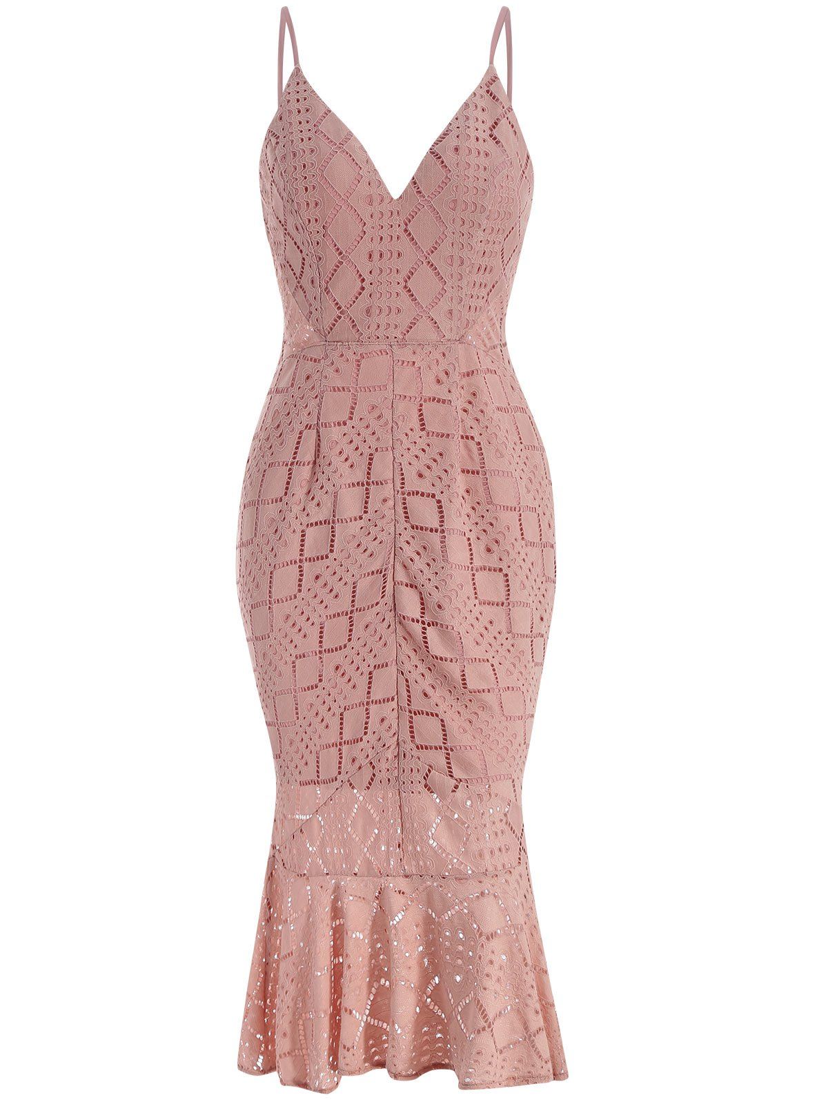 

Backless Flounce Lace Dress, Orange pink