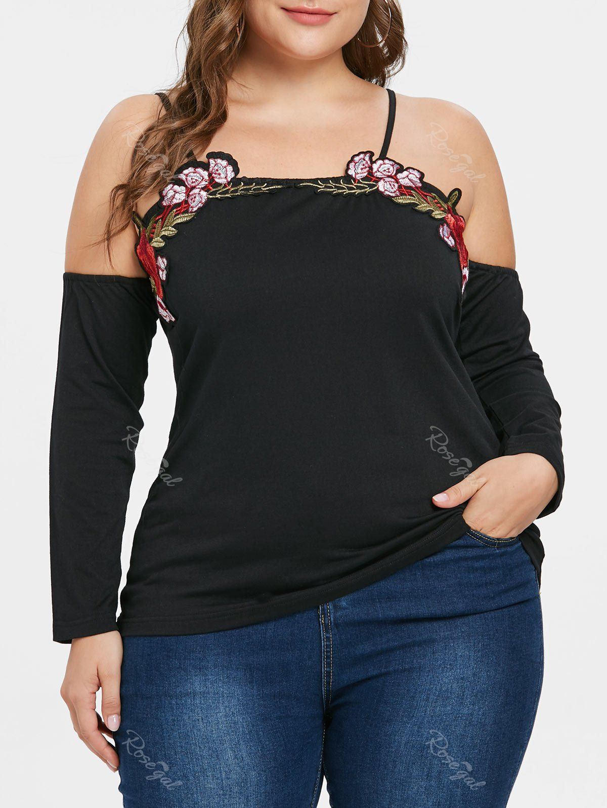 50 Off Spaghetti Strap Plus Size Applique T Shirt Rosegal