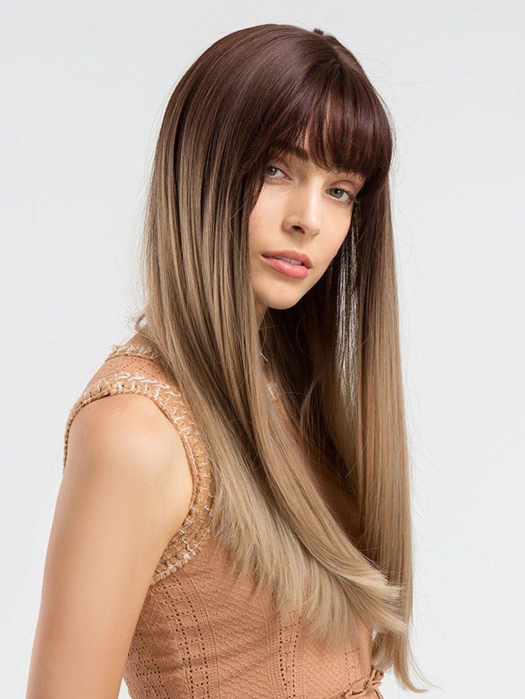 

Long Full Bang Colormix Straight Synthetic Wig, Multi