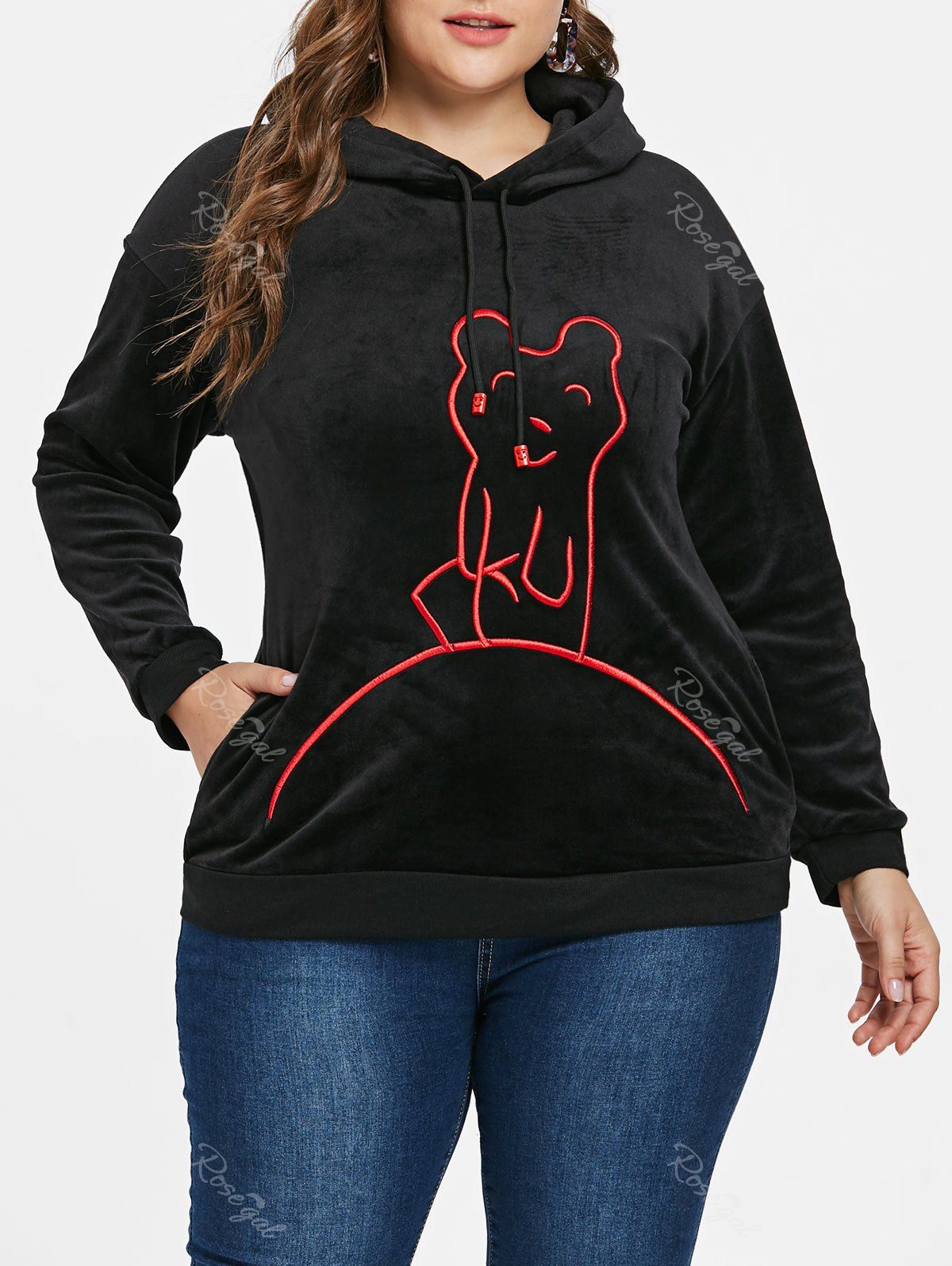 

Plus Size Graphic Vevlet Hoodie, Black