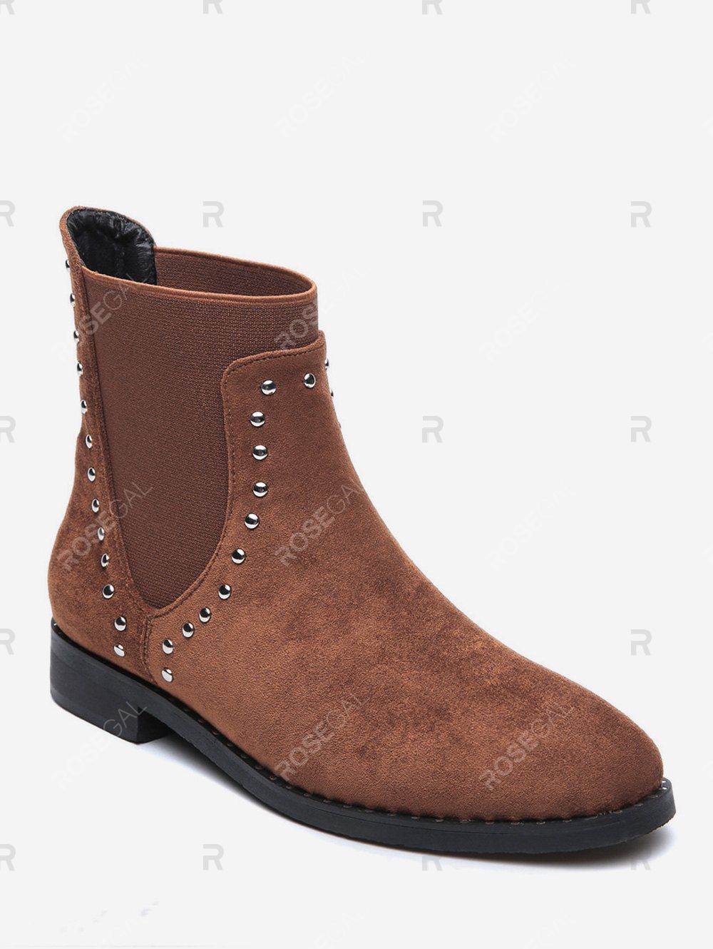 

Stud Trim Round Toe Faux Suede Chelsea Boots, Brown