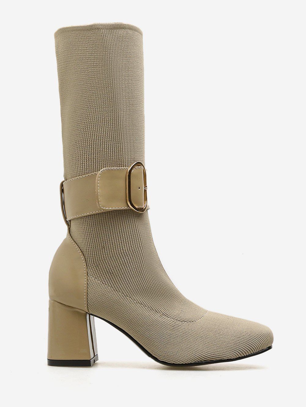 

Belted Accent Chunky Heel Mid Calf Sock Boots, Apricot