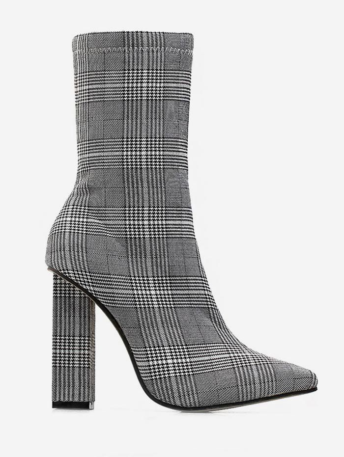 Outfit Pointed Toe Houndtooth Ankle Boots  
