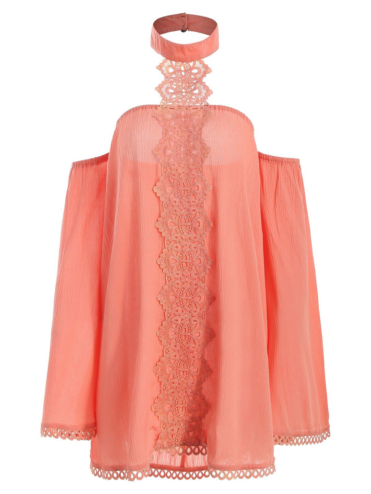 

Halter Flare Sleeve Lace Insert Top, Orange