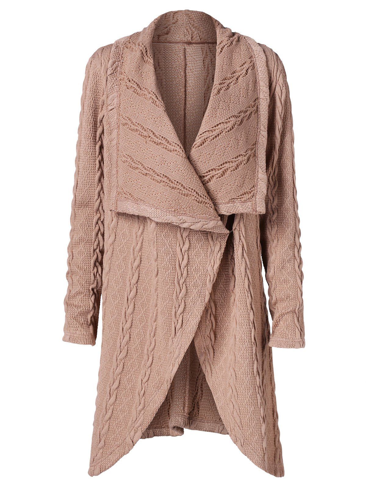 

Tulip Front Long Cable Knit Cardigan, Camel brown